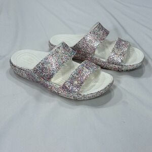 Crocs Classic Sprinkle Glitter Sandal Kids Girls Size J3 Rainbow Sparkles Slides